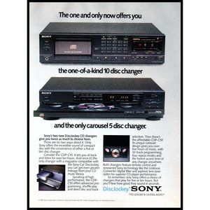 1987 Sony DiscJockey CD Changers Vintage Print Ad Audiophile Stereo Wall Art